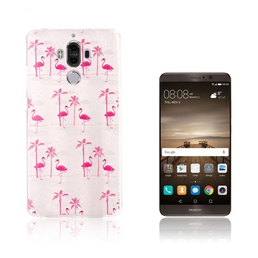 Huawei Mate 9 Kuvioitu Pehmeä Muovikuori Flamingot Ja Puut