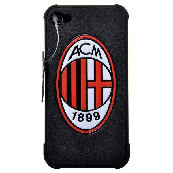 Iphone 4 Ac Milan Suojakuori Aito Nahka Päällyste Musta