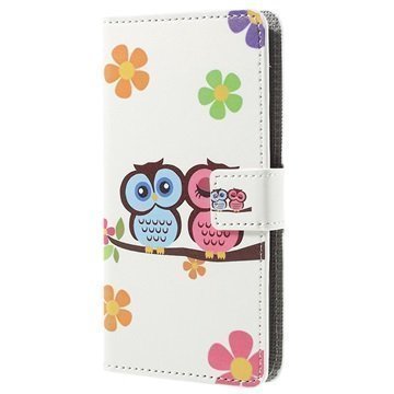 LG K10 Tyylikäs Lompakkokotelo Owl Couple