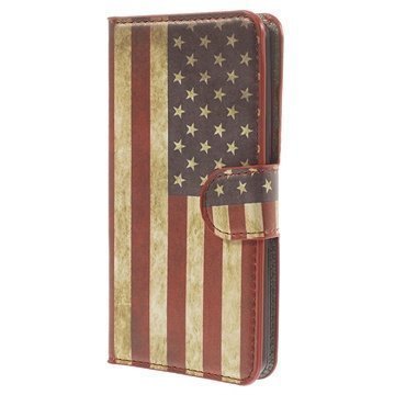 LG L Bello Tyylikäs Nahkainen Lompakkokotelo Vintage American Flag