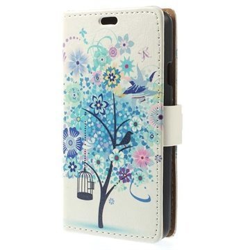 LG L60 Wallet Nahkakotelo Flowering Tree Sininen