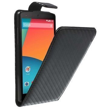 LG Nexus 5 Kannellinen Nahkakotelo Musta