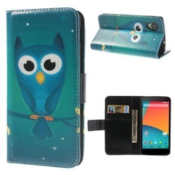 LG Nexus 5 Wallet Nahkakotelo Blue Owl