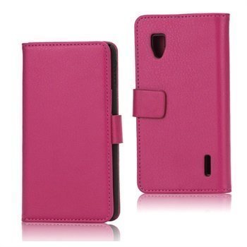 LG Optimus G E973 Wallet Nahkakotelo Kuuma Pinkki