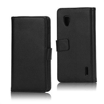 LG Optimus G E973 Wallet Nahkakotelo Musta