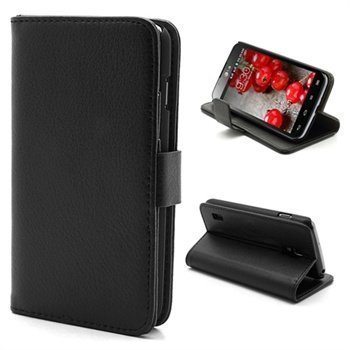 LG Optimus L7 II Dual P715 Wallet Nahkakotelo Musta