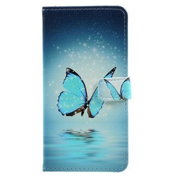 Lenovo A2010 Glam Wallet Case Blue Butterfly