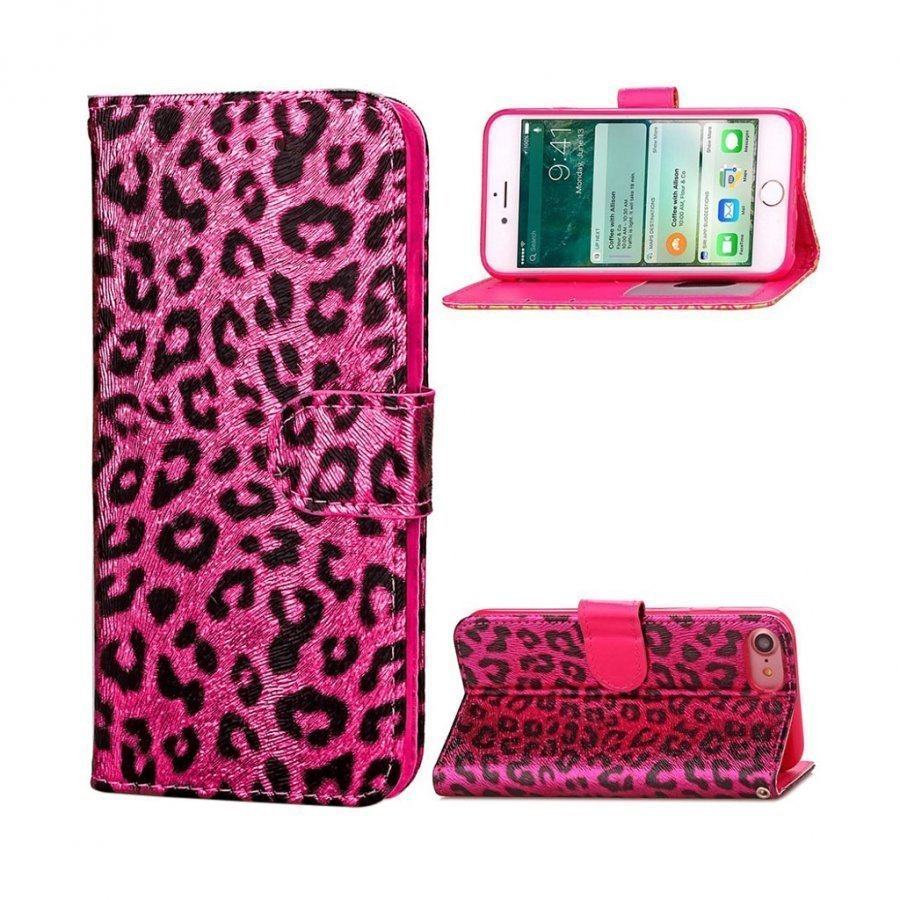 Leopard Ii Iphone 7 Leopardi Kuvioinen Nahkakotelo Kuuma Pinkki