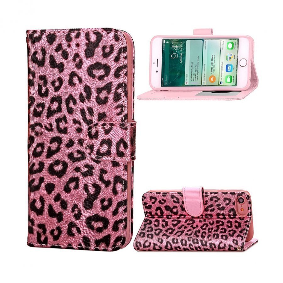 Leopard Ii Iphone 7 Leopardi Kuvioinen Nahkakotelo Pinkki