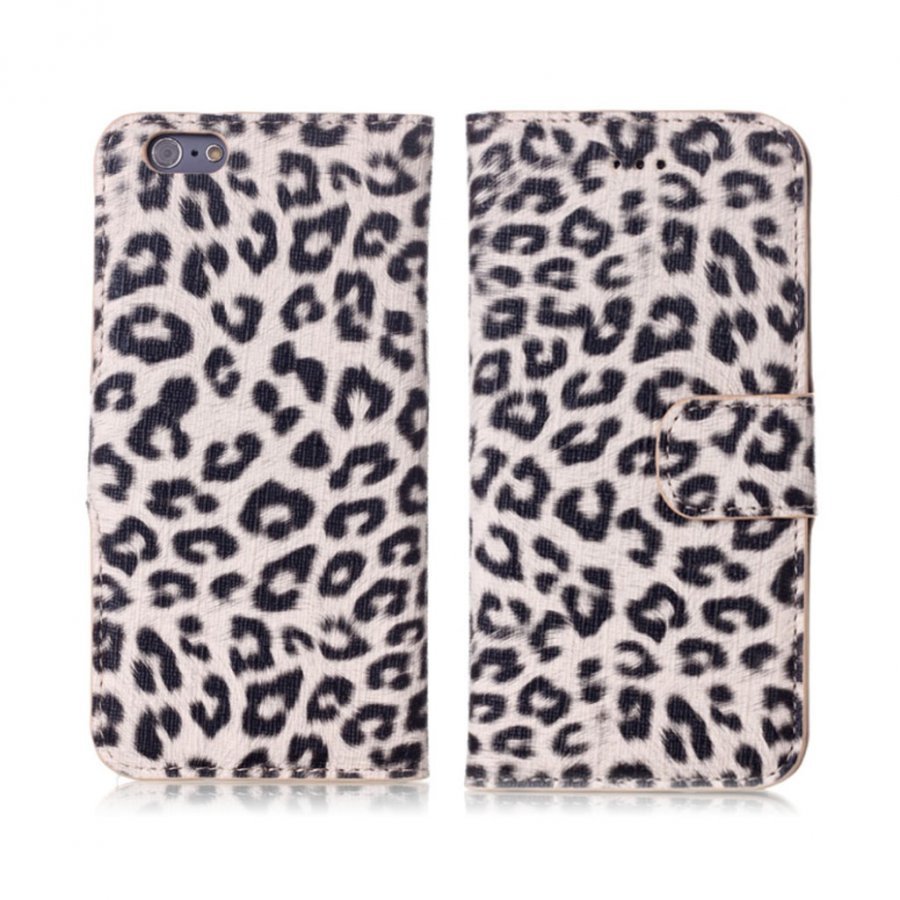 Leopard Iphone 7 Leopardi Kuvioinen Nahkakotelo Lompakko Harmaa