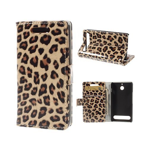 Leopard Ruskea Sony Xperia E1 Nahkakotelo