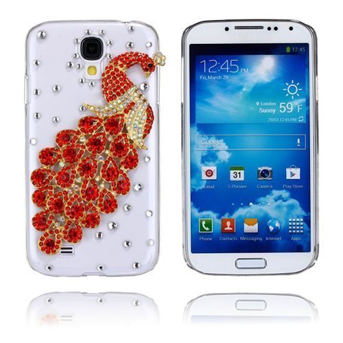 Luxury Bling Punainen Riikinkukko Samsung Galaxy S4 Suojakuori