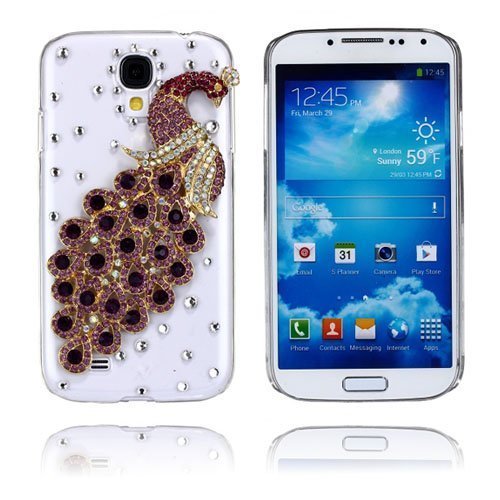 Luxury Bling Tummanvioletti Riikinkukko Samsung Galaxy S4 Suojakuori