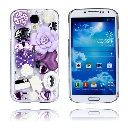 Luxury Bling Violetit Kukat Samsung Galaxy S4 Suojakuori