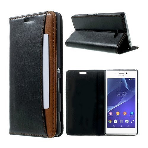 Mankell Wallet Musta Sony Xperia M2 Nahkakotelo