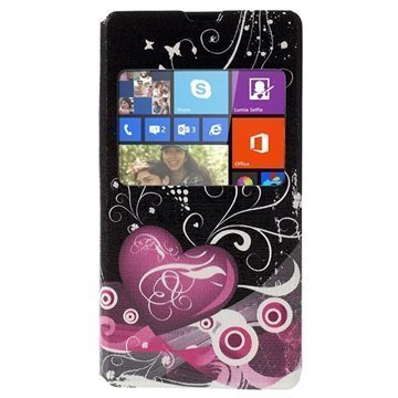 Microsoft Lumia 535 Lumia 535 Dual SIM Slim View Folio Suojakotelo Perhoset / Sydämet