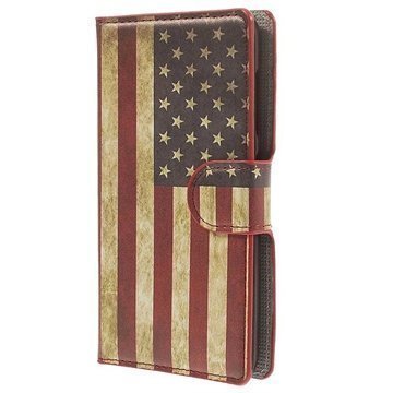 Microsoft Lumia 535 Tyylikäs Nahkainen Lompakkokotelo Vintage American Flag