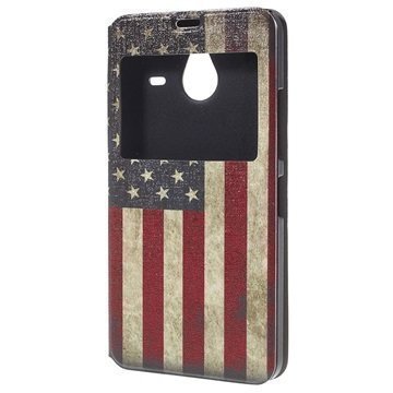 Microsoft Lumia 640 XL Lumia 640 XL Dual SIM Slim View Folio Nahkainen Suojakotelo Vintage American Flag