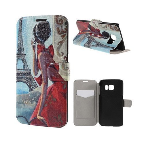 Moberg Samsung Galaxy S6 Edge Nahkapäälysteinen Suojakuori Korttitaskulla Tyylikäs French Lady