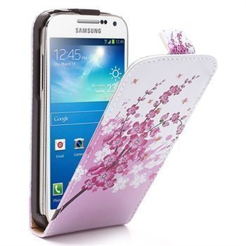 Nahkainen Läppäkotelo Samsung Galaxy S4 mini I9190 I9192 I9195 Valkoinen / Pinkki