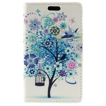 Nokia Lumia 530 Lumia 530 Dual Sim Wallet Leather Case Flowering Tree Blue