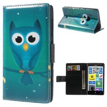 Nokia Lumia 625 Wallet Nahkakotelo Blue Owl