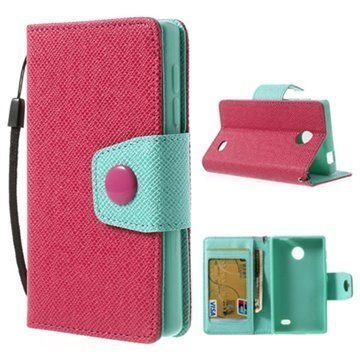 Nokia X X+ Two-Tone Wallet Nahkakotelo Syaani / Kuuma Pinkki