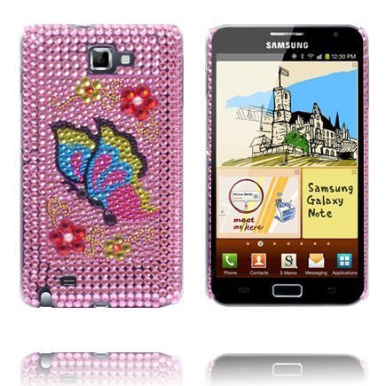 Paris Pinkki Timantti Perhonen Samsung Galaxy Note Bling Suojakuori