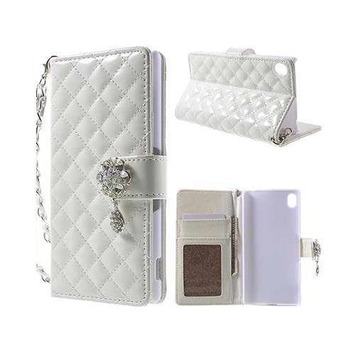 Rhinestone Wallet Sony Xperia Z3+ Nahkakotelo Korttitaskuilla Valkoinen