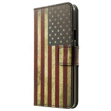 Samsung Galaxy A3 Tyylikäs Nahkainen Lompakkokotelo Vintage American Flag