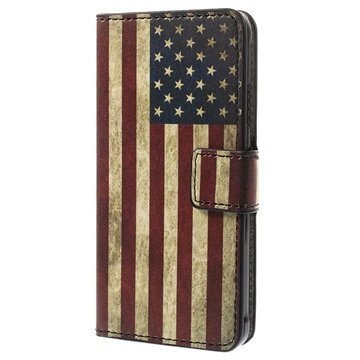 Samsung Galaxy Alpha Wallet Nahkakotelo Vintage American Flag