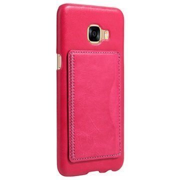 Samsung Galaxy C7 Retro Seisontatuki Kotelo Kuuma Pinkki