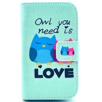 Samsung Galaxy Fame S6810 Lompakkomallinen Nahkakotelo Owl You Need Is Love