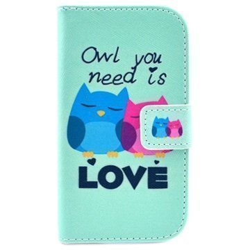 Samsung Galaxy Fresh S7390 Lompakkomallinen Nahkakotelo Owl You Need Is Love