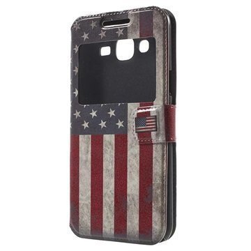 Samsung Galaxy J5 Slim View Folio Suojakotelo Vintage American Flag