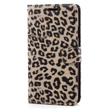 Samsung Galaxy Note 3 N9000 N9005 Wallet Nahkakotelo Leopardikuvio Harmaa