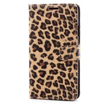 Samsung Galaxy Note 3 N9000 N9005 Wallet Nahkakotelo Leopardikuvio Ruskea