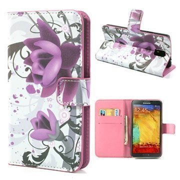 Samsung Galaxy Note 3 N9000 N9005 Wallet Nahkakotelo Lotus