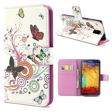 Samsung Galaxy Note 3 N9000 N9005 Wallet Nahkakotelo Perhoset / Ympyrät