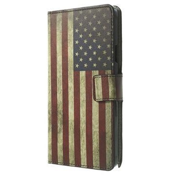 Samsung Galaxy Note 4 Tyylikäs Nahkainen Lompakkokotelo Vintage American Flag