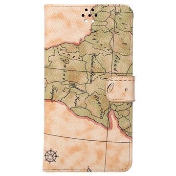 Samsung Galaxy Note 4 World Map Wallet Nahkakotelo Beige