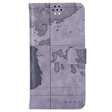 Samsung Galaxy Note 4 World Map Wallet Nahkakotelo Harmaa