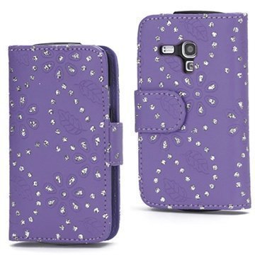 Samsung Galaxy S 3 Mini I8190 Glittery Powder Flower Nahkakotelo Violetti