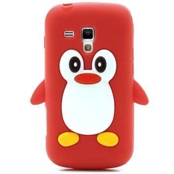 Samsung Galaxy S Duos S7562 S7560 3D Penguin Silikoni Kotelo Punainen