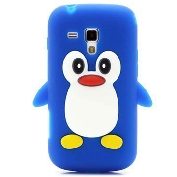 Samsung Galaxy S Duos S7562 S7560 3D Penguin Silikoni Kotelo Sininen