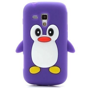 Samsung Galaxy S Duos S7562 S7560 3D Penguin Silikoni Kotelo Violetti