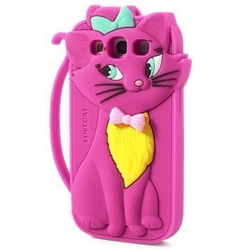 Samsung Galaxy S3 I9300 3D Cat Silikoninen Suojakuori Kuuma Pinkki