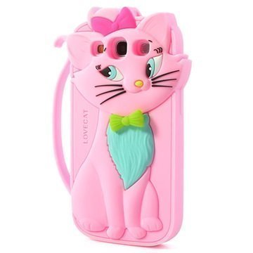 Samsung Galaxy S3 I9300 3D Cat Silikoninen Suojakuori Pinkki