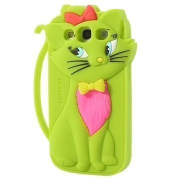 Samsung Galaxy S3 I9300 3D Cat Silikoninen Suojakuori Vihreä