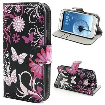 Samsung Galaxy S3 i9300 Wallet Nahkakotelo Musta / Pinkki